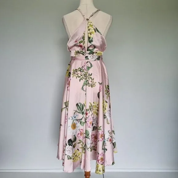 Sheike High Tea Multicolour Floral Cowl Neck Midi Dress with Belt Size 10 - Picture 5 of 9